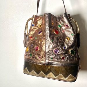 Vintage genuine leather metallic gem bag